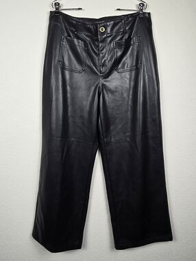 Marc New York Faux Leather Wide Leg Cropped Pants Black NWT 14 Chic